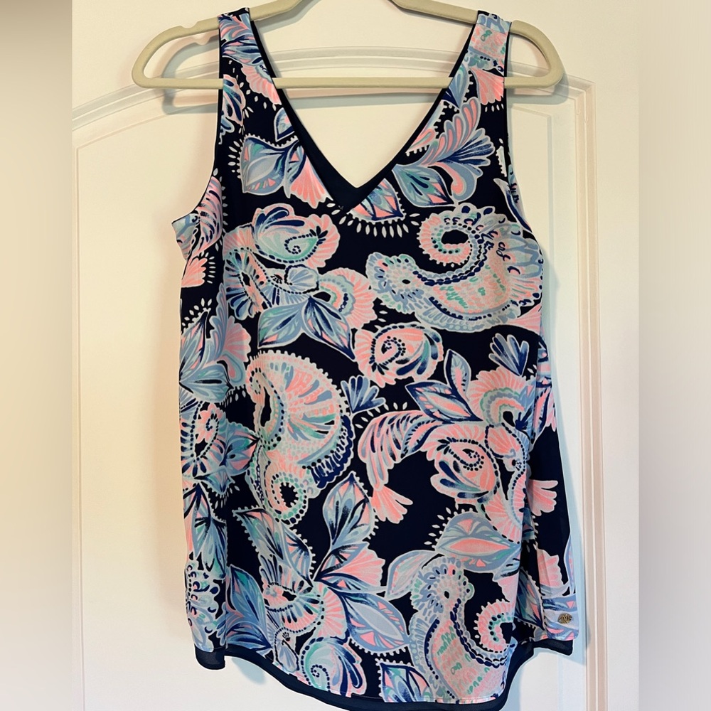 Lilly Pulitzer Navy and Pink Paisley Blouse